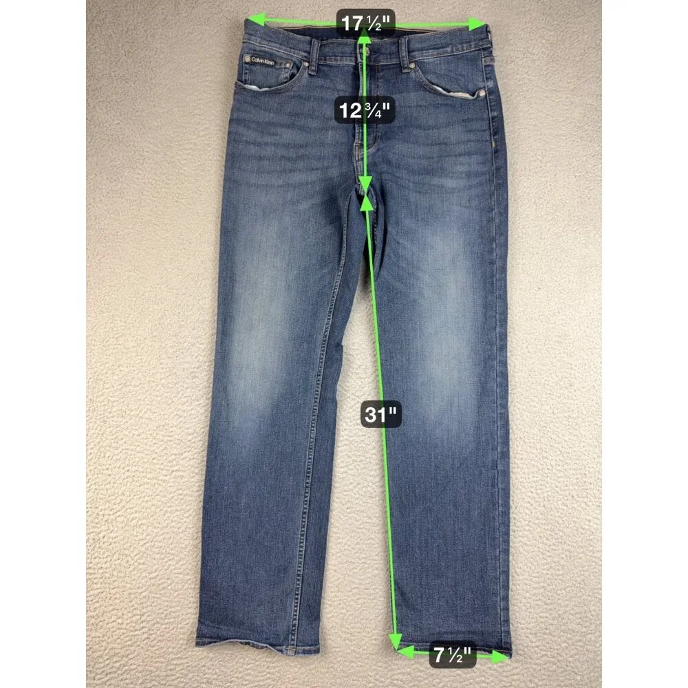 Calvin‎ Klein Jeans Mens 34x32 Regular Straight Leg Dark Wash Blue Denim Stretch